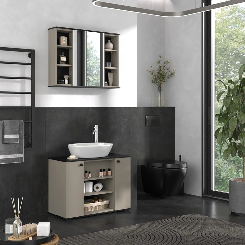 Specchio contenitore bagno Joli, Grigio, 80 x 60 cm con specchio