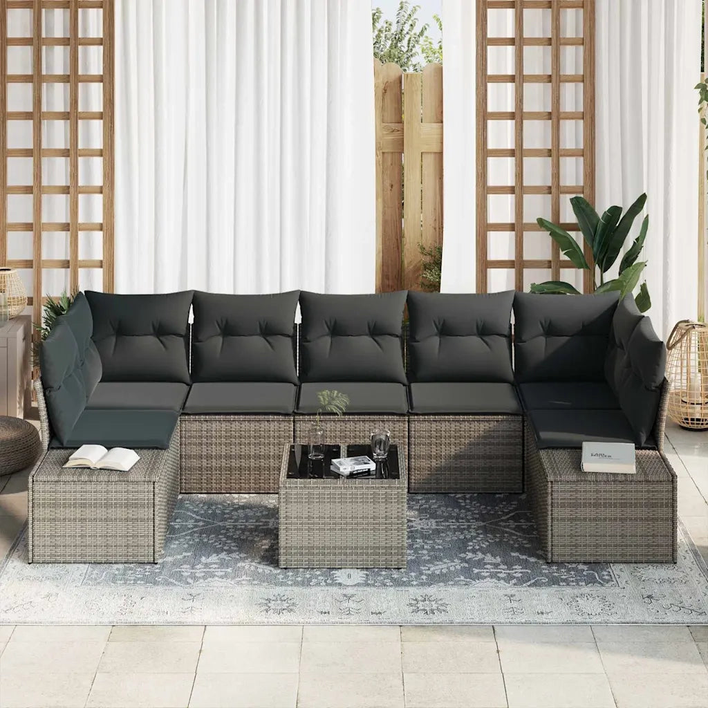 Set Divano da Giardino con cuscino 8 pcs Grigio polyrattan 3355648