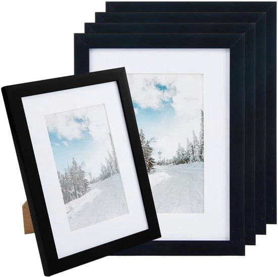 Set di 5 Fotolijsten in PVC Nero - 22,4 x 17,2 cm - Per 6 x 8 pollici Media - Montaggio a Parete/Tavolo - Design semplice - Lijst