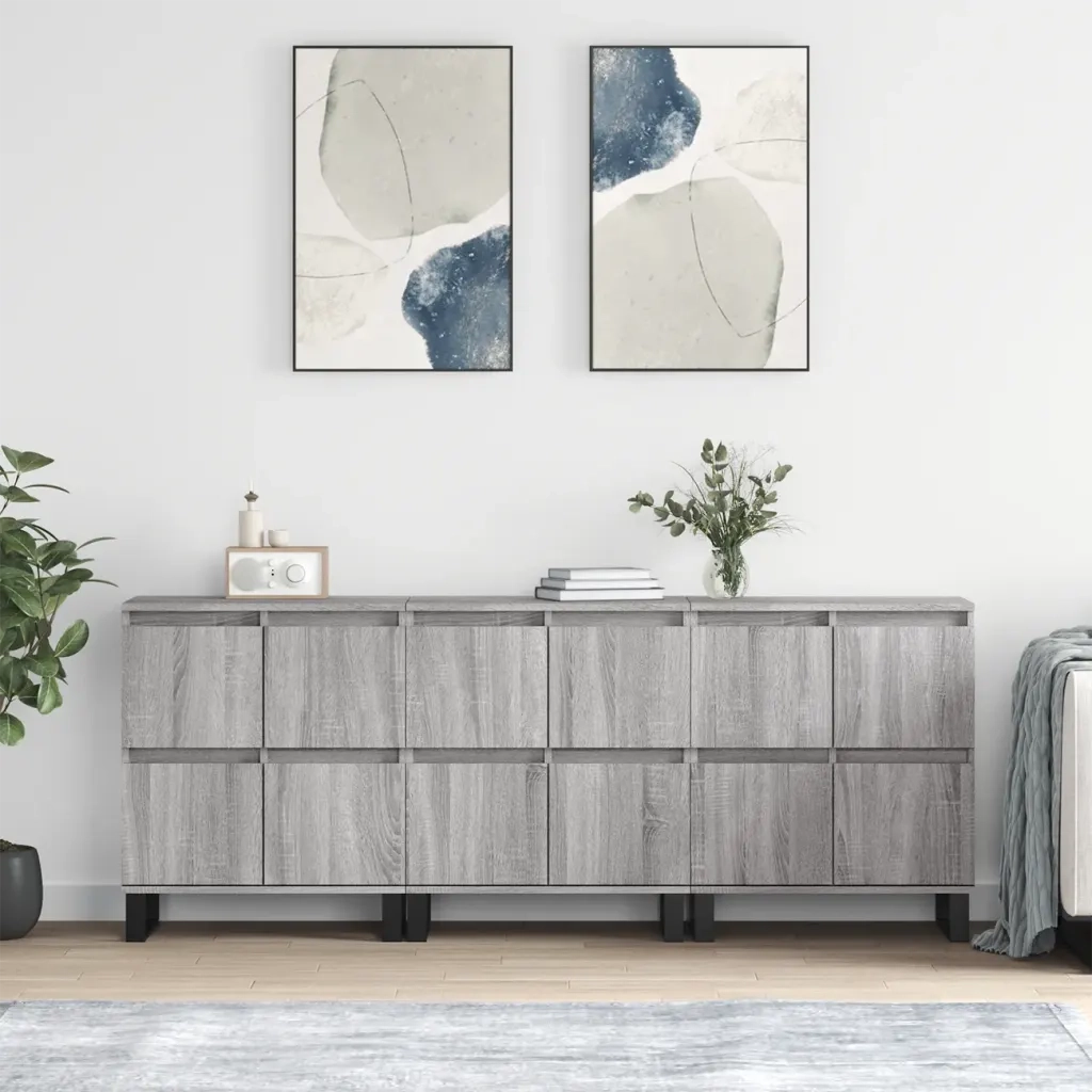 Credenze 3 pz Grigio Sonoma in Legno Multistrato 3190211