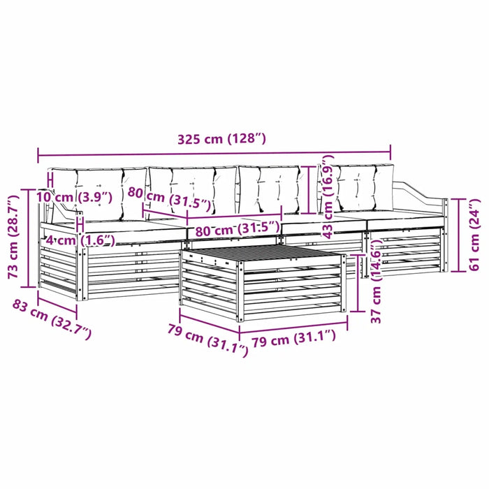 Set di divani da esterno con cuscino 5 pcs Naturale e Beige 3372998