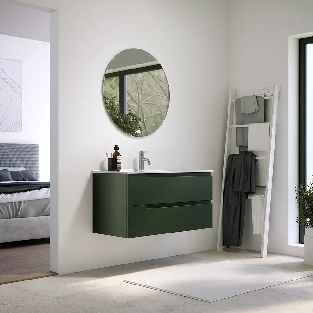 Mobile bagno sospeso 60 cm due cassetti verde foresta opaco con lavabo | Ardenne