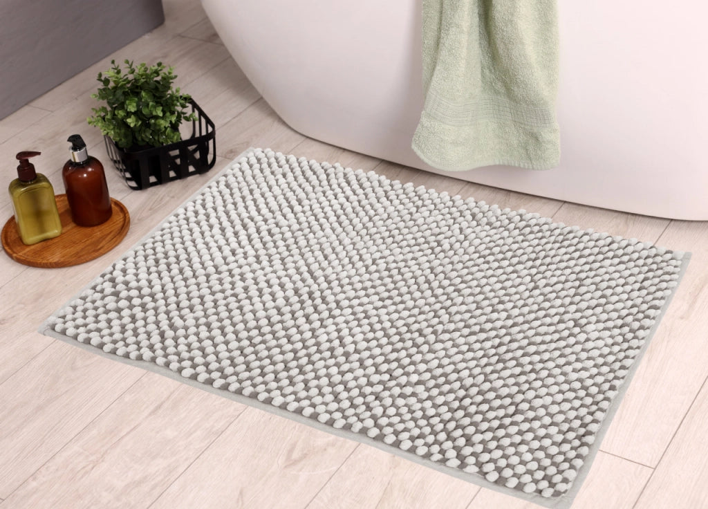 Tappeto Bagno Doccia Antiscivolo In Ciniglia Super Assorbente Modello Dots - Parure 3 Pezzi - Tortora