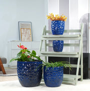 Vaso in ceramica blu navy Ø38 cm con rilievo martellato