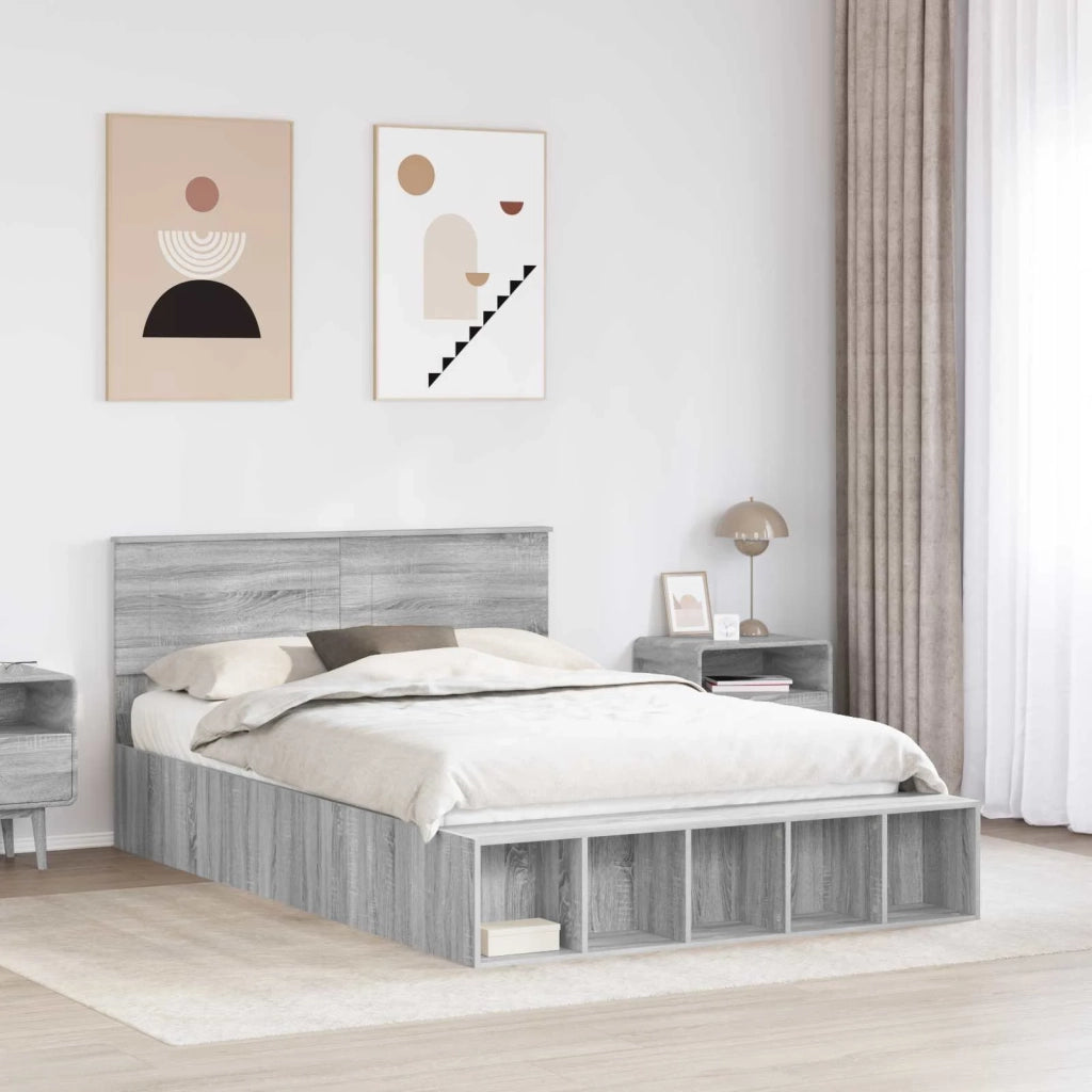 Struttura del letto con lo scaffale Grigio Sonoma 150 x 200 cm