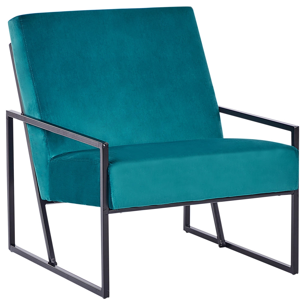 Poltrona in velluto turchese 83L x 69L x 83H Schienale Bracciolo Struttura in metallo nero Soggiorno moderno glam