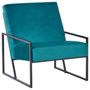 Poltrona in velluto turchese 83L x 69L x 83H Schienale Bracciolo Struttura in metallo nero Soggiorno moderno glam
