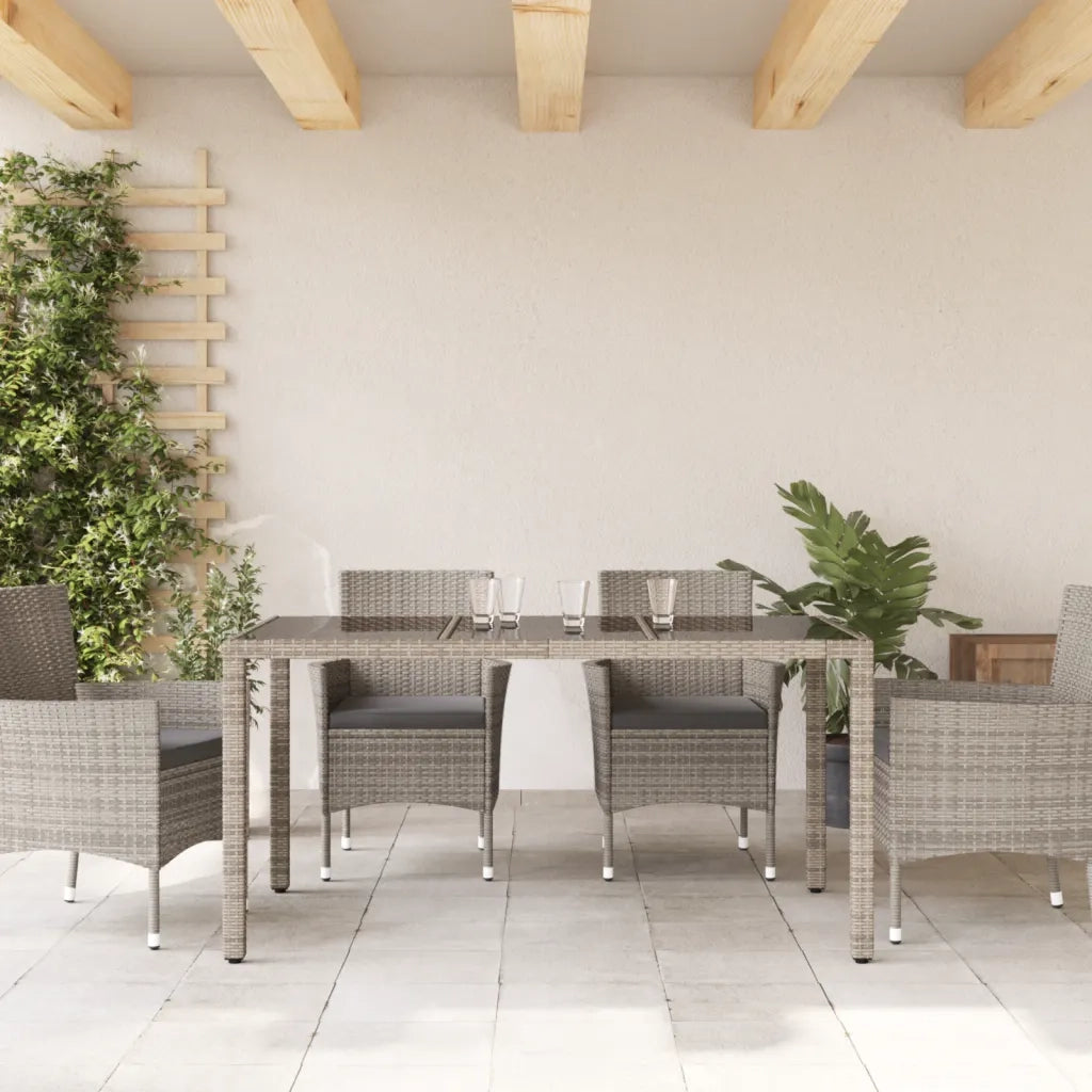 Tavolo da Giardino Piano in Vetro Grigio 150x90x75cm Polyrattan 365532