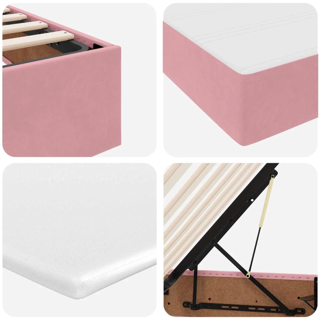 Letto con contenitore e materasso Rosa 200 x 200 cm Velluto 3370328