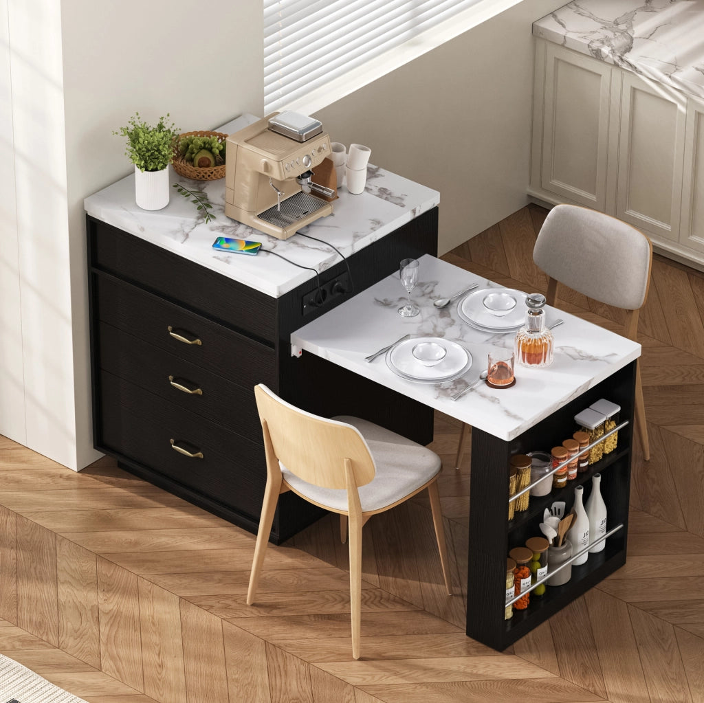 Tavolo da pranzo estensibile nero con LED, USB e vani