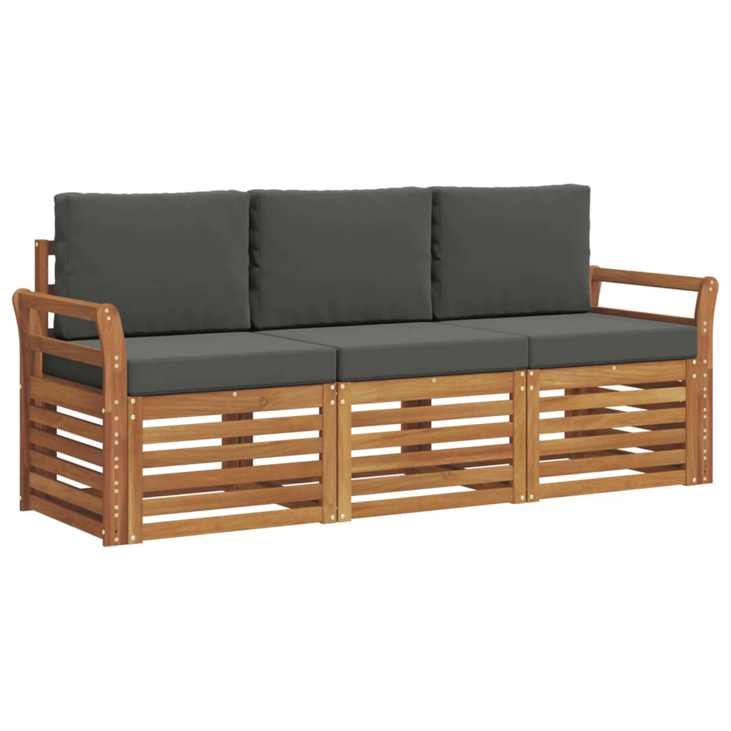 Set divani 3 pcs Naturale e Antracite Legno di Acacia Massello