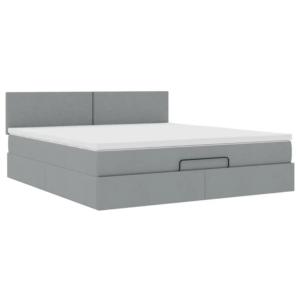 Pouf Letto con Materasso e LED Grigio Chiaro 180x200cm Tessuto