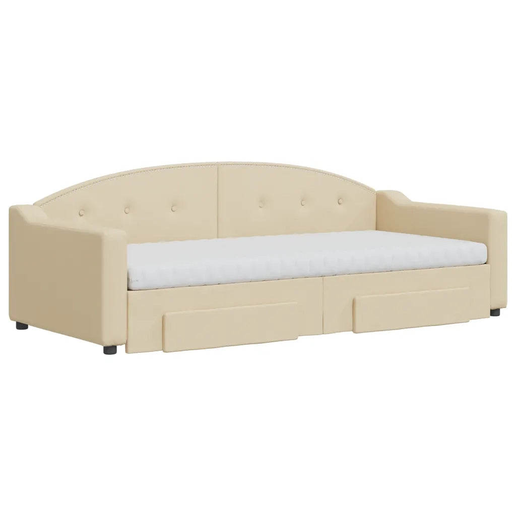 Divano Letto Estraibile con Cassetti Crema 90x200 cm in Tessuto 3197588
