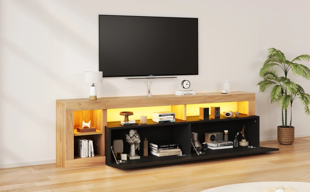 Mobile TV per 80 pollici Nero e Legno con Luci LED 184x42x58 cm
