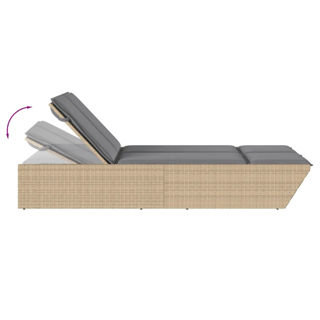 Lettino Prendisole con Cuscini Beige in Polyrattan 368182