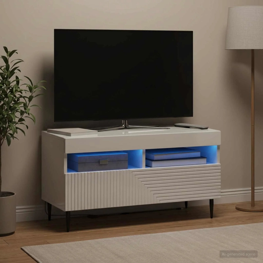 Mobile TV LED Bianco Lucido Legno ingegnerizzato 896999