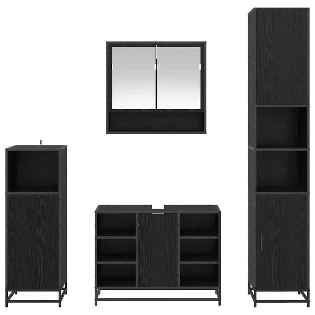 Set di mobili per il bagno 4 pcs Rovere Nero Legno multistrato