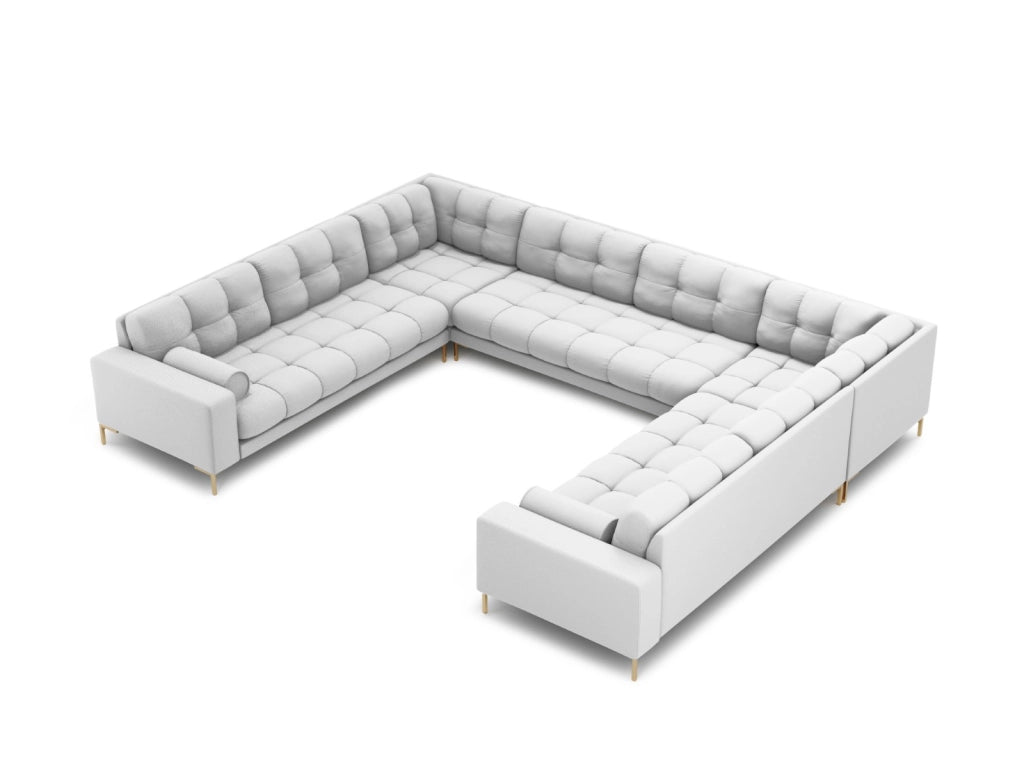 Cosmopolitan Design - Divano panoramico "Bali" 9 posti in tessuto strutturato grigio chiaro 
