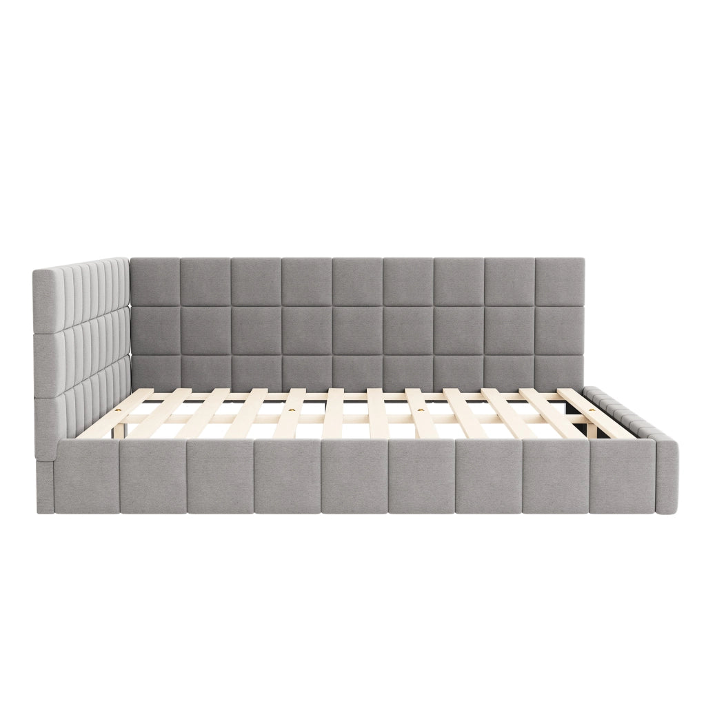 DESMIU Divano letto 160 × 200 cm 2 posti con schienale reversibile, senza materasso, in tessuto grigio