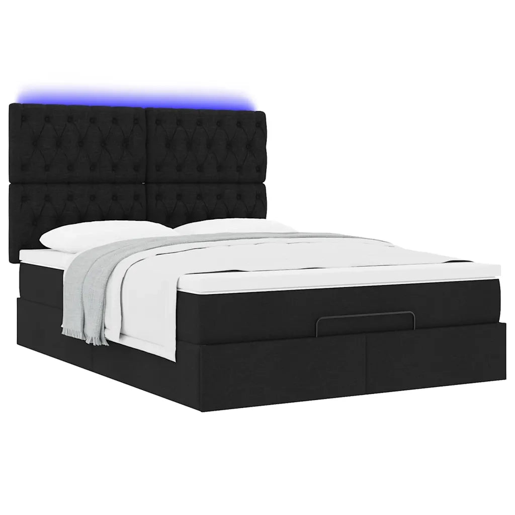 Struttura Letto Pouf con Materasso Nero 140x200 cm in Tessuto 3314095