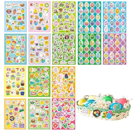 Sticker per Pasqua 16 pezzi - Uova/Conigli - Pulcini/ Fiori - Decorazione per Bambini - Pasqua DIY - Atmosfera di Pasqua Vivace - Sticker Decorativi per Pasqua