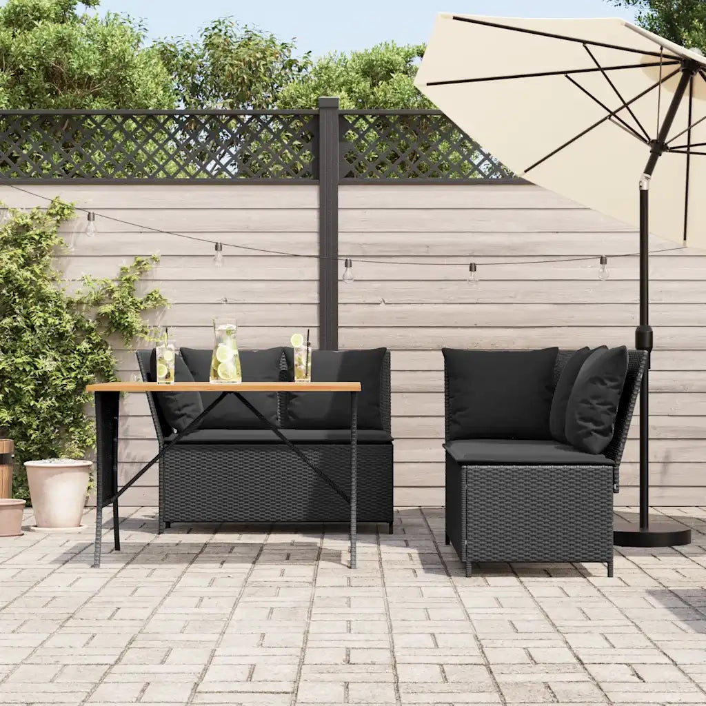 Set Divani da Giardino 3 pz con Cuscini in Polyrattan Nero 3365342