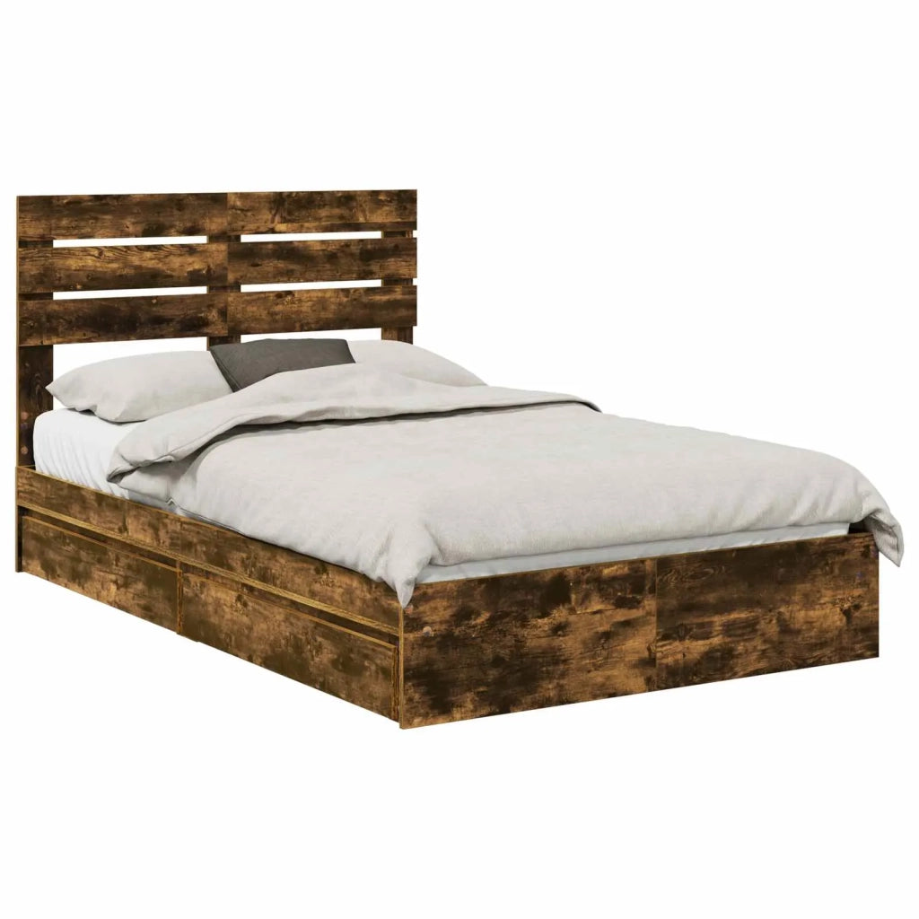 Letto con Contenitore con testiera Rovere fumé 135 x 190 cm