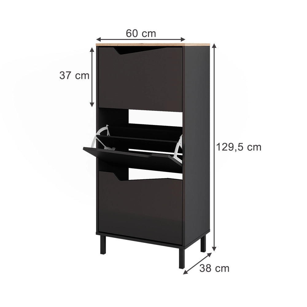 Vicco Scarpiera da ingresso Antracite/Artisan 60 x 129.5 cm con 3 scomparti