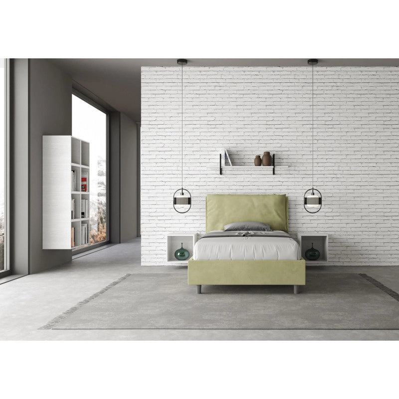 Letto imbottito Piazza e mezzo 110x210 cm Large - Con rete,Microfibra,Tè verde