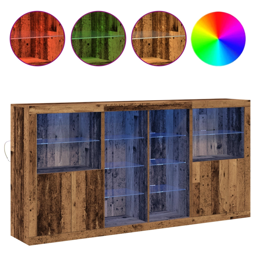 Credenza con luci LED Legno Vecchio 202x37x100 cm