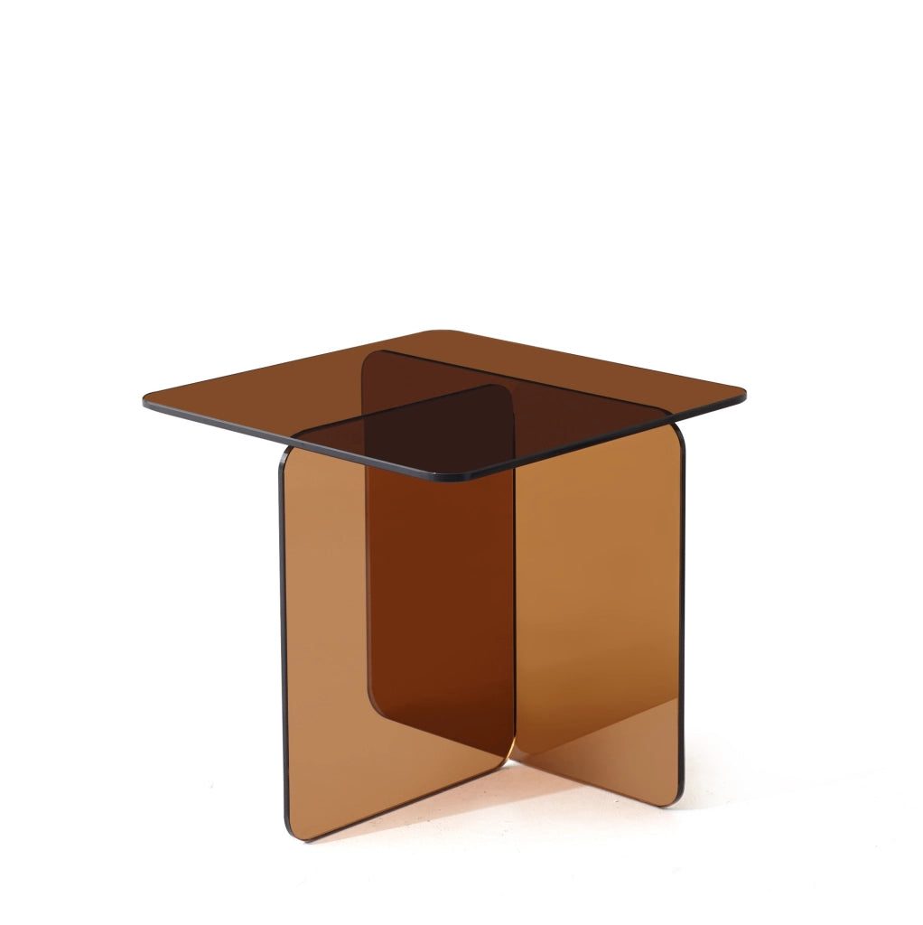 Tavolino laterale in vetro temperato marrone 45x45x51 cm