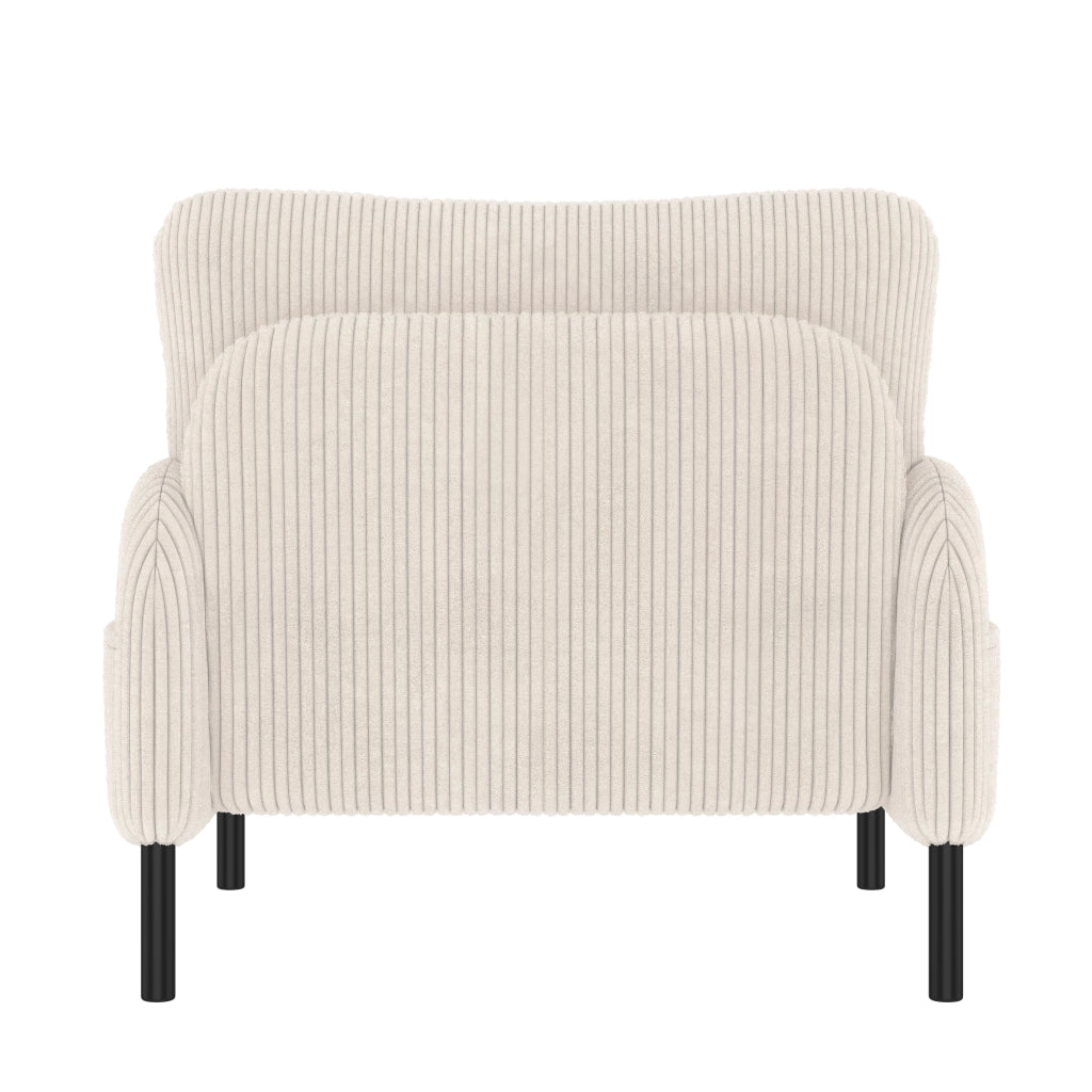 Set divano a 2 posti poltrona e pouf combinabili in velluto a coste beige con struttura in metallo e legno