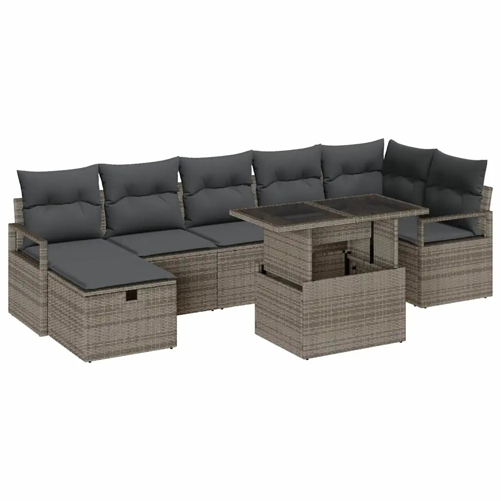 Set Divano da Giardino con cuscino 8 pcs Grigio Poly Rattan