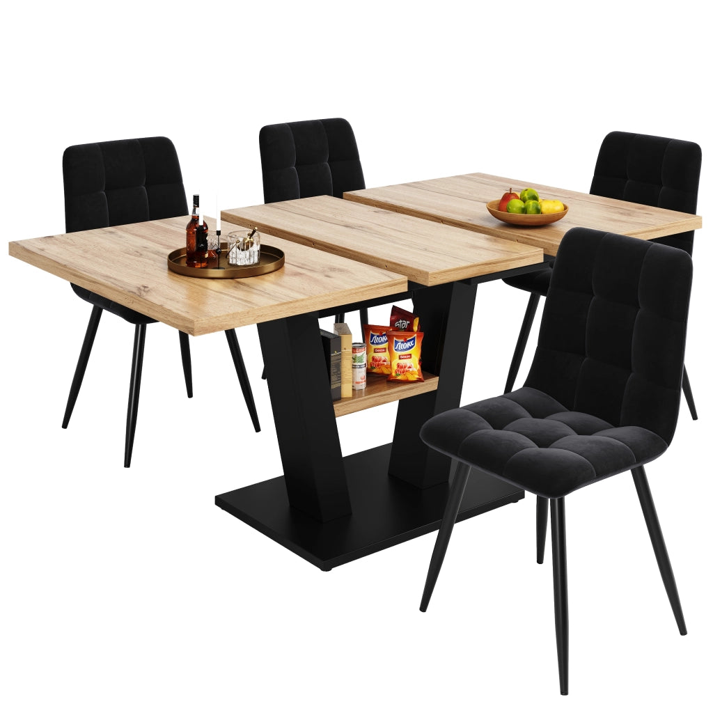 Tavolo da Pranzo Allungabile con 4 Sedie ¨C MINIMAL ¨C 118-157x70 cm, Gambe a V