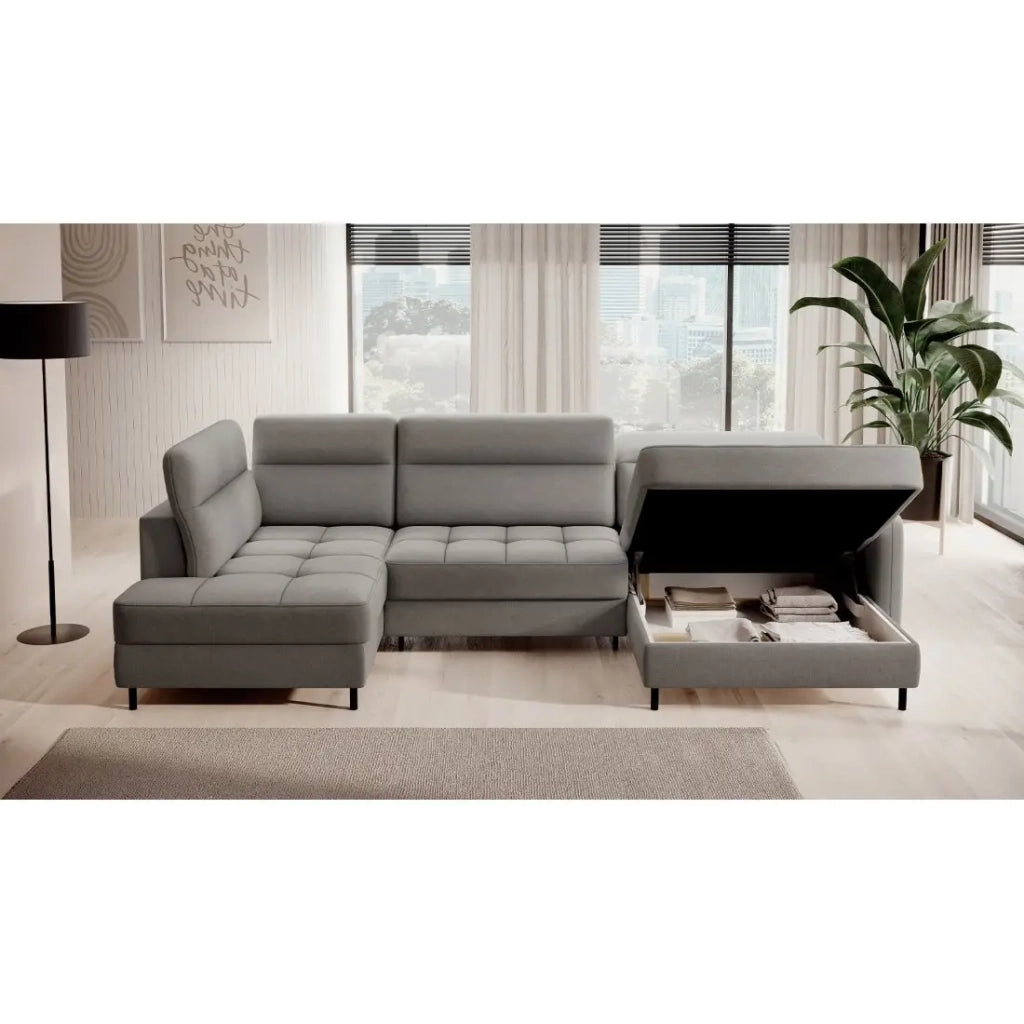 Divano ad angolo convertibile BERTHO 306 cm grigio – Angolo destro con contenitore
