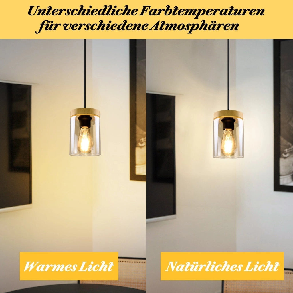 Lampada a sospensione ZMH retr¨° nera E27 da 12 centimetri di diametro in combinazione di legno di metallo e paralume