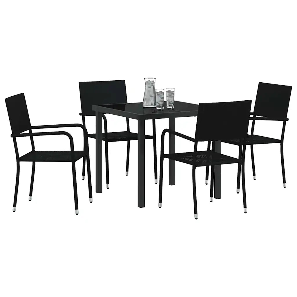 Set da Pranzo per Giardino con cuscino 5 pcs Nero polyrattan