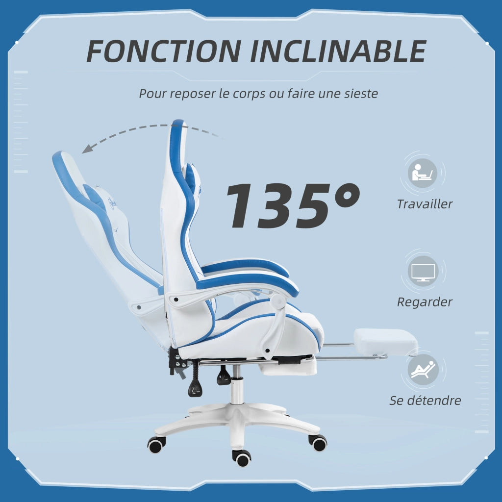 Poltrona da gaming ergonomica ¨C zephmum ¨C bianco 65x65x121-129 cm