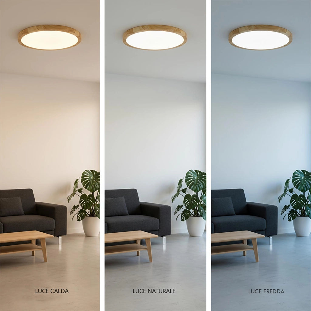 Plafoniera elegante design sottile effetto legno LED 45W CCT IP40 luce soffitto ristorante albergo sala ricevimento 60cm