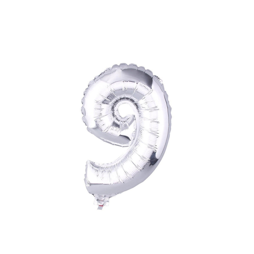 Trade Shop - Palloncino Numero 9 Gonfiabile Elio Argento 35 Cm Compleanno Festa Party Casa -