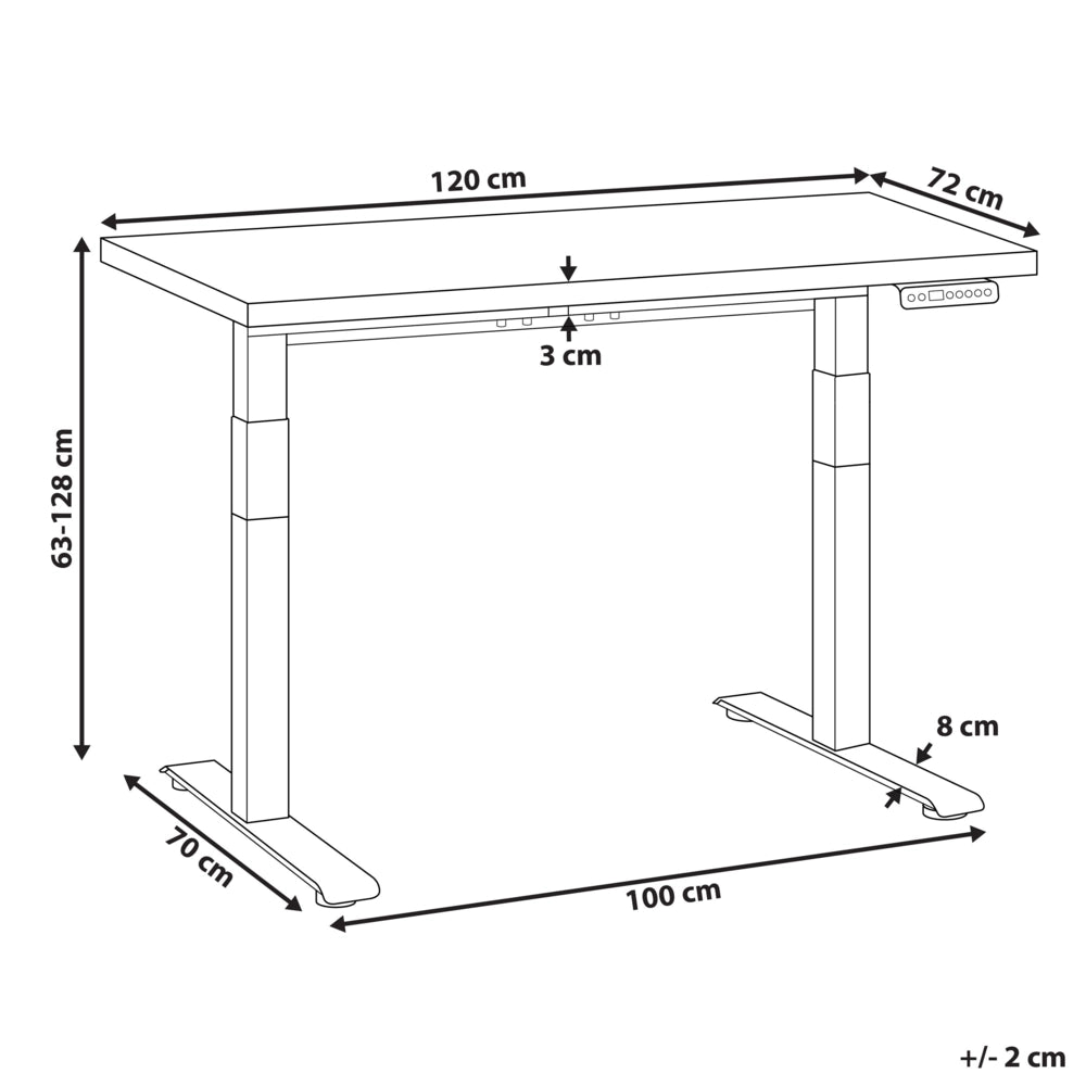 Scrivania regolabile in altezza elettricamente bianco 120 x 60 cm Struttura in acciaio verniciato a polvere