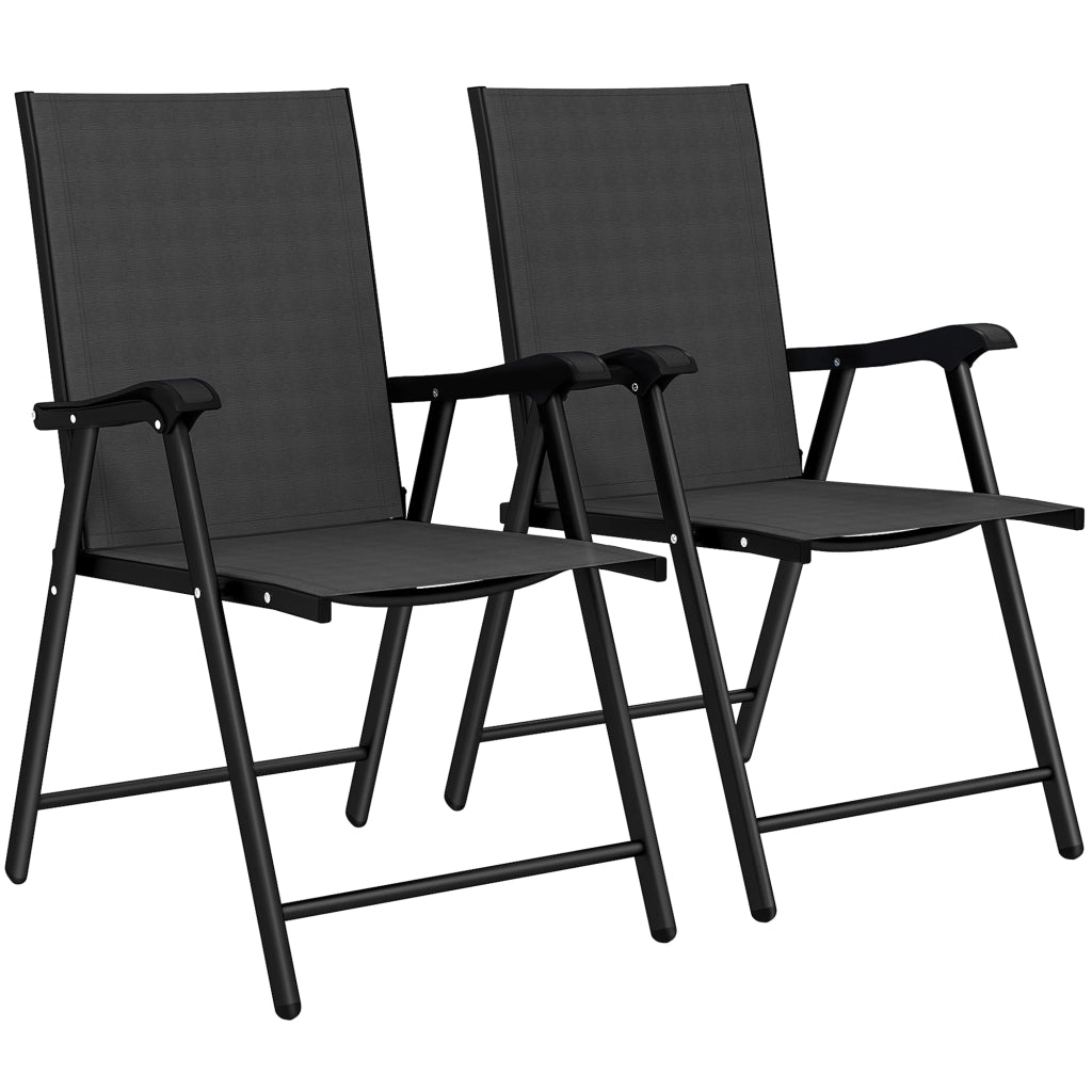 Set 2 Sedie Pieghevoli da Giardino ¨C Xylo ¨C Schienale Alto Braccioli Acciaio Textilene Nero