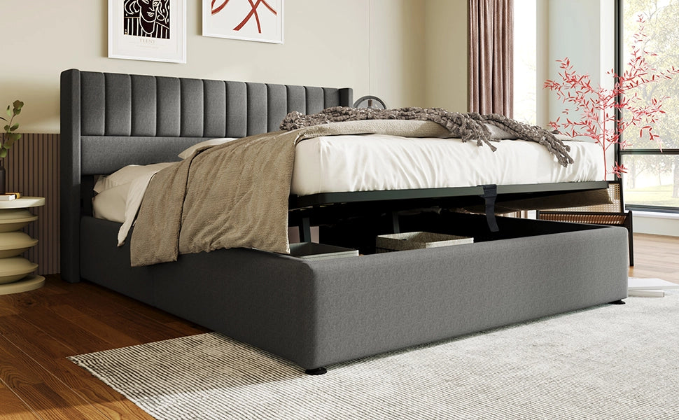 letto imbottito lino grigio 180x200 cm