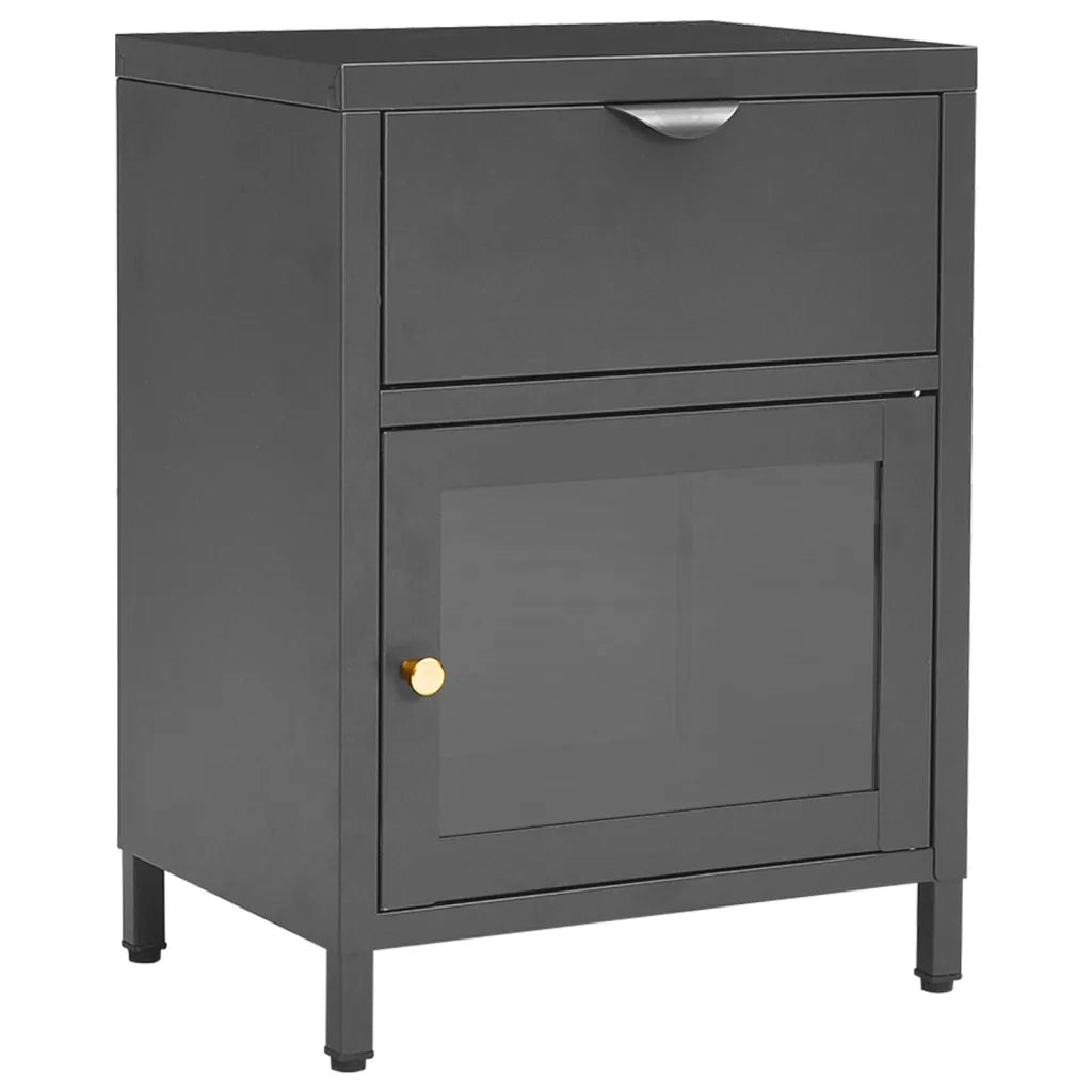 Set di 2 Comodini | Armadio da Notte | Mobiletto da notte Antracite 40x30x54,5 cm in Acciaio e Vetro