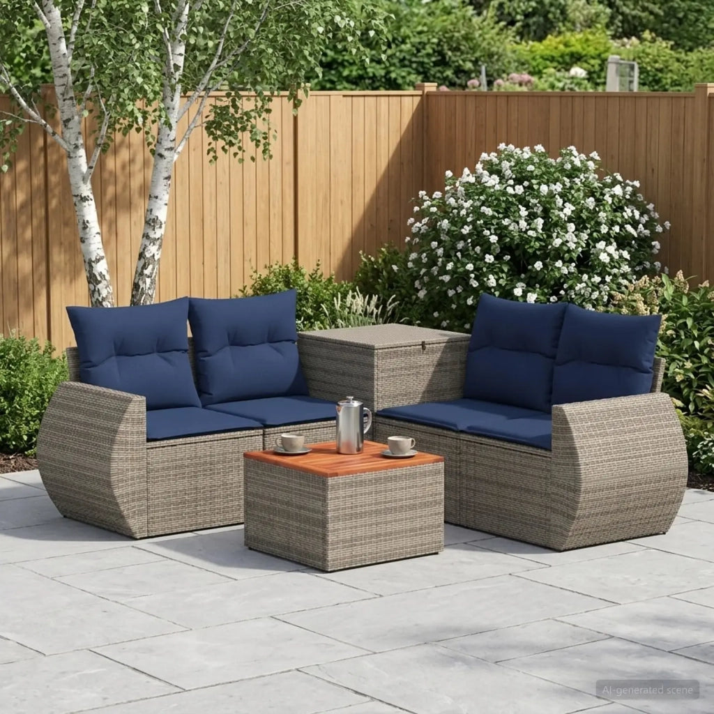 Set di divani 6 pz Grigio e Blu Navy Rattan sintetico e Acciaio 3447519