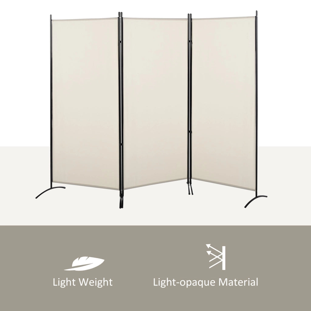 Paravento Separé da Interno a 3 Pannelli Pieghevole 253x50x182 cm in Metallo e Poliestere Beige