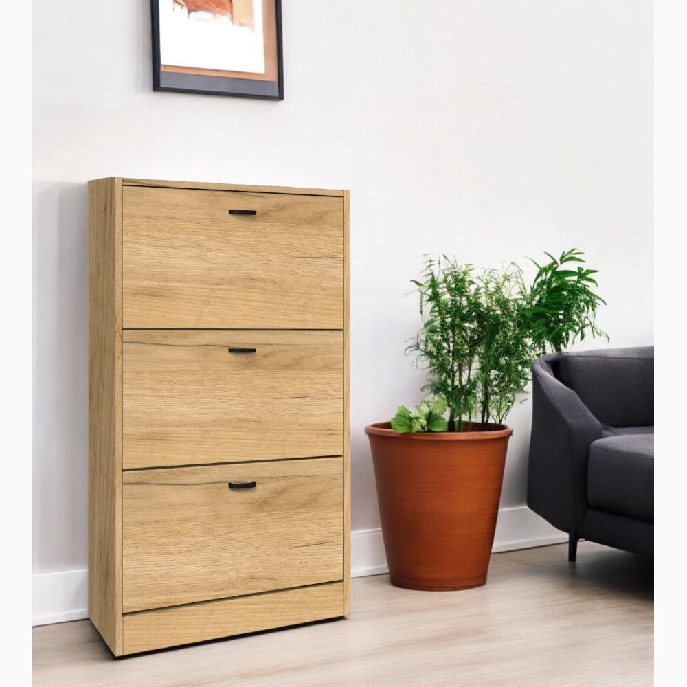 Scarpiera in Legno 3 Ante colore ROVERE NODATO Mobiletto 18 Paia 63x24x115H cm (CD101-RN)