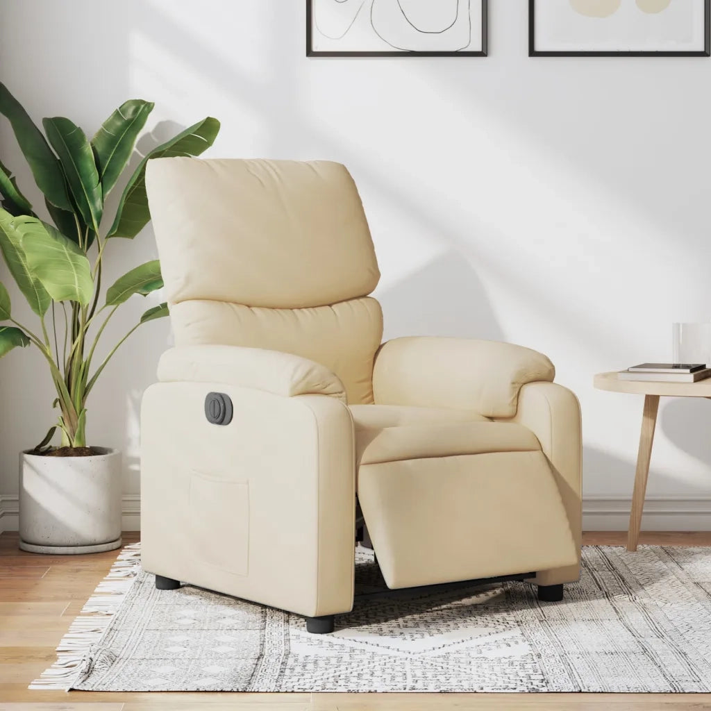 Poltrona | Sedia Relax Elettrica Reclinabile Crema in Tessuto
