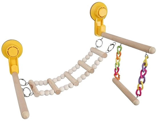 Centro di Attività Portatile per Piccoli Uccelli - Zitstocca in Legno con Morsetto - Adatta per Piccioni - Centro di Gioco Portatile - Fissa con Alta Resistenza - Giocattolo per Piccoli Uccelli