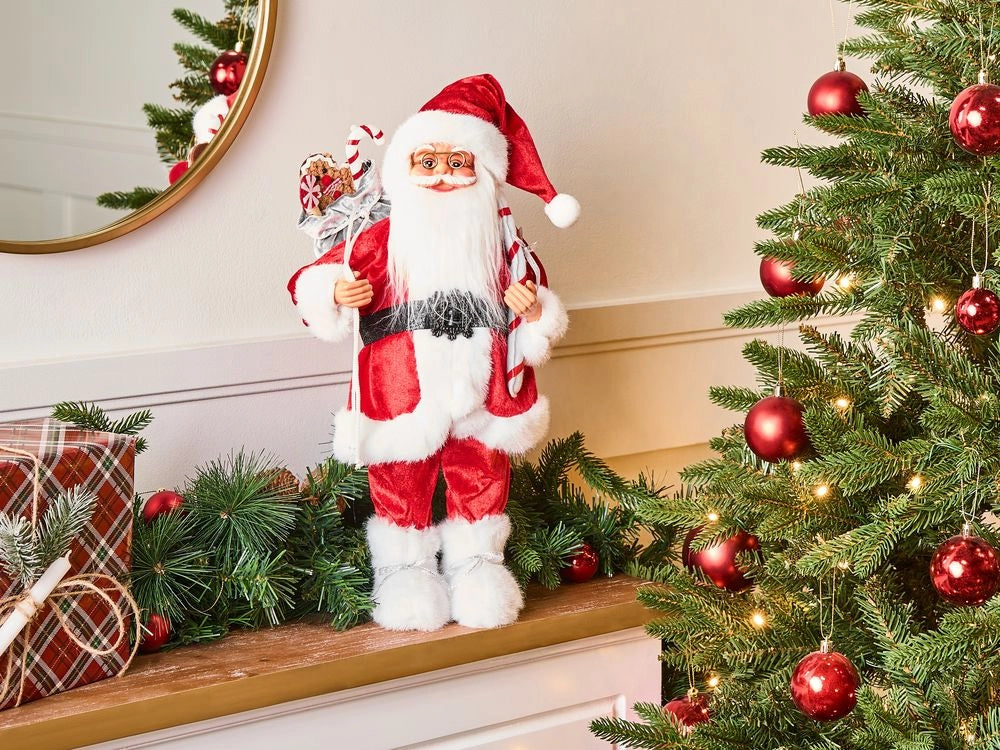 Figurina decorativa in tessuto rosso e materiale sintetico Babbo Natale Figura di Natale Ornamento di Natale